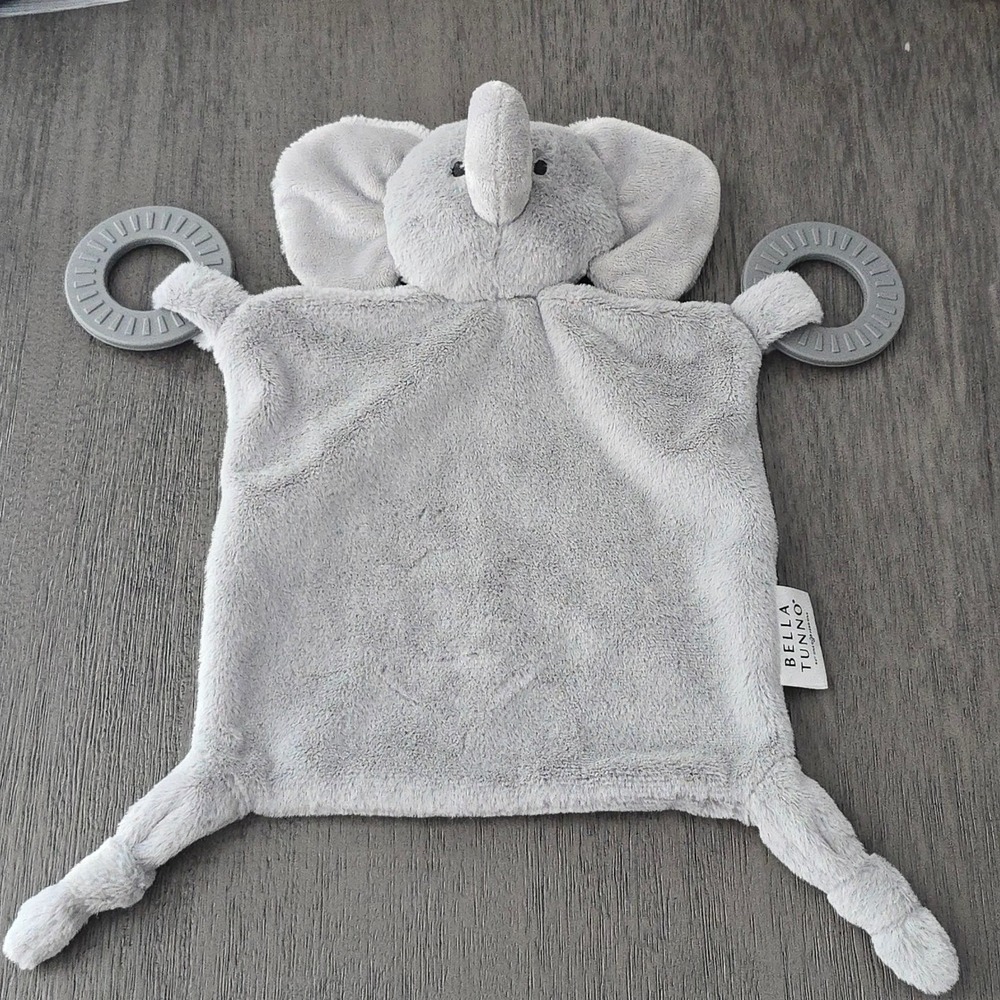 Bella Tunno Elephant Lovey Security Blanket Gray Plush Teether